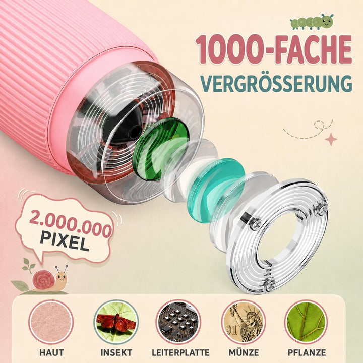 GeschenPark Handheld Kinder Mikroskop Outdoor Entdeckungs Set - 1000x Vergrösserung, 2" HD Display -