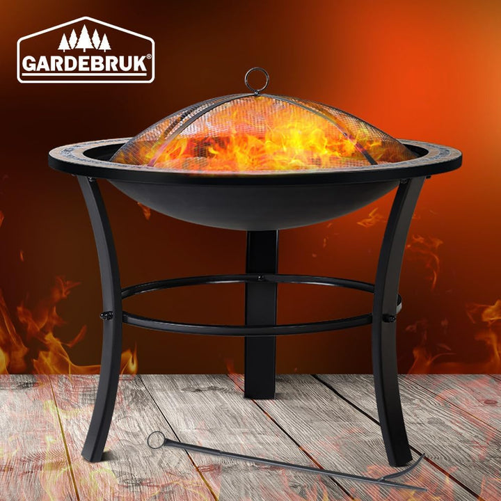 GARDEBRUK® Feuerschale Fuego mit Funkenschutz Ø76cm Schürhaken Abdeckung Mosaik Rund Garten Terrasse