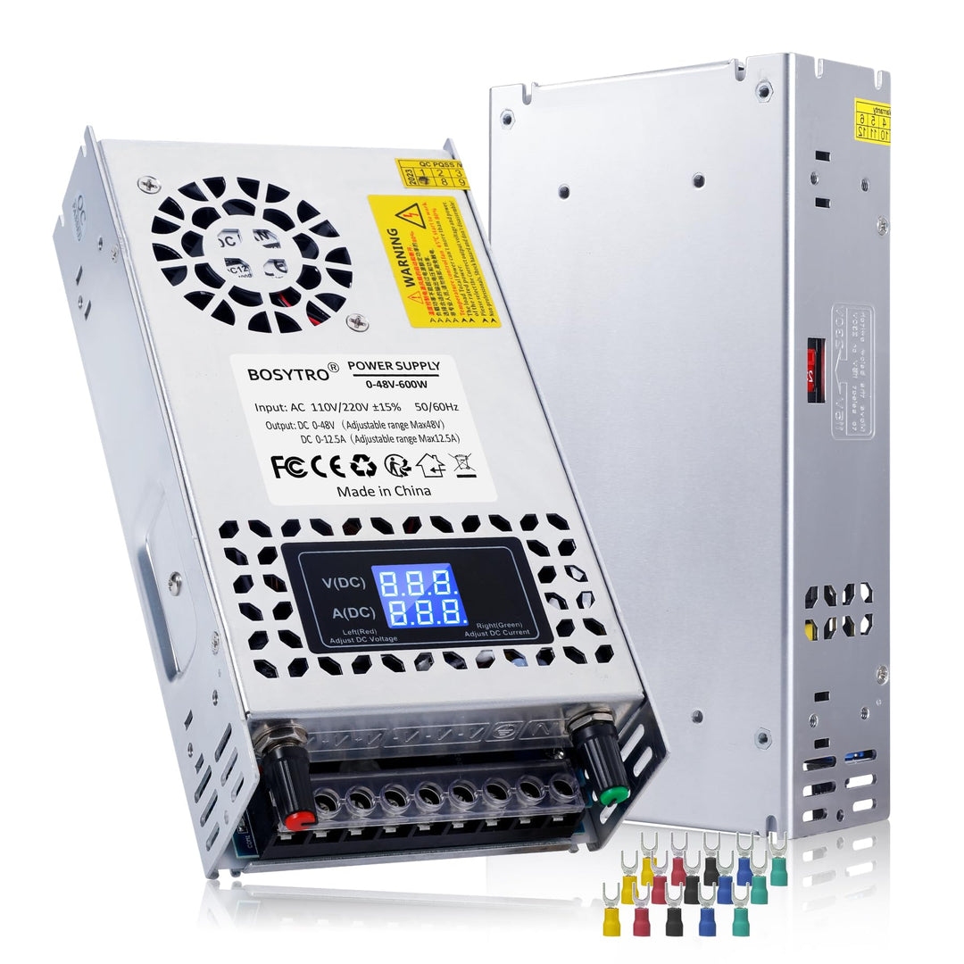 BOSYTRO Einstellbar Schaltnetzteil AC 110V/220V to DC 0-48V Transformator 12.5A 600W Spannung Digita