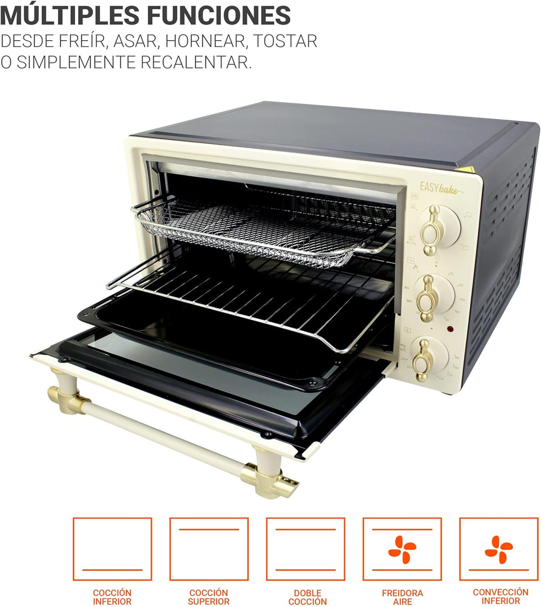 TM Electron EASYBAKE TMPHO020REB Mini Backofen Retro Design mit Fritteuse Funktion ohne Öl, 20 Liter