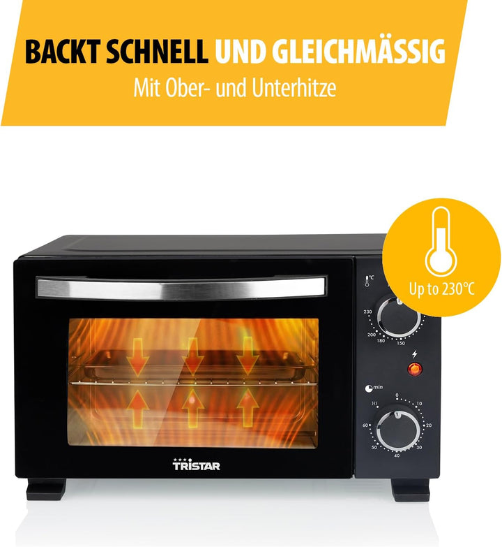 Kompakter Mini-Ofen 10 L, 800 W, Einstellbarer Thermostat, 60-Minuten-Timer, Doppelglastür für viels
