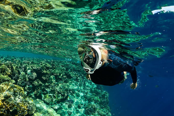 OCEAN REEF - Aria QR + Schnorchelmaske - Vollmaske mit Mundstück - Für eine bessere 180 Grad Unterwa