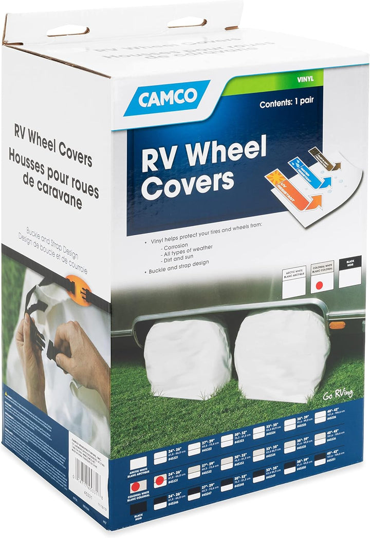 Camco 45331 Vinyl-Rad- und Reifenschutz, 2 Stück (61 cm - 66 cm, gebrochenes Weiss) 24-26" beige, 24