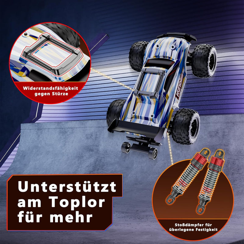 EVARY Ferngesteuertes Auto 1:16 Bürstenloser Motor 60+ km/h, 4WD RC Monstertruck mit Farbiges Licht,