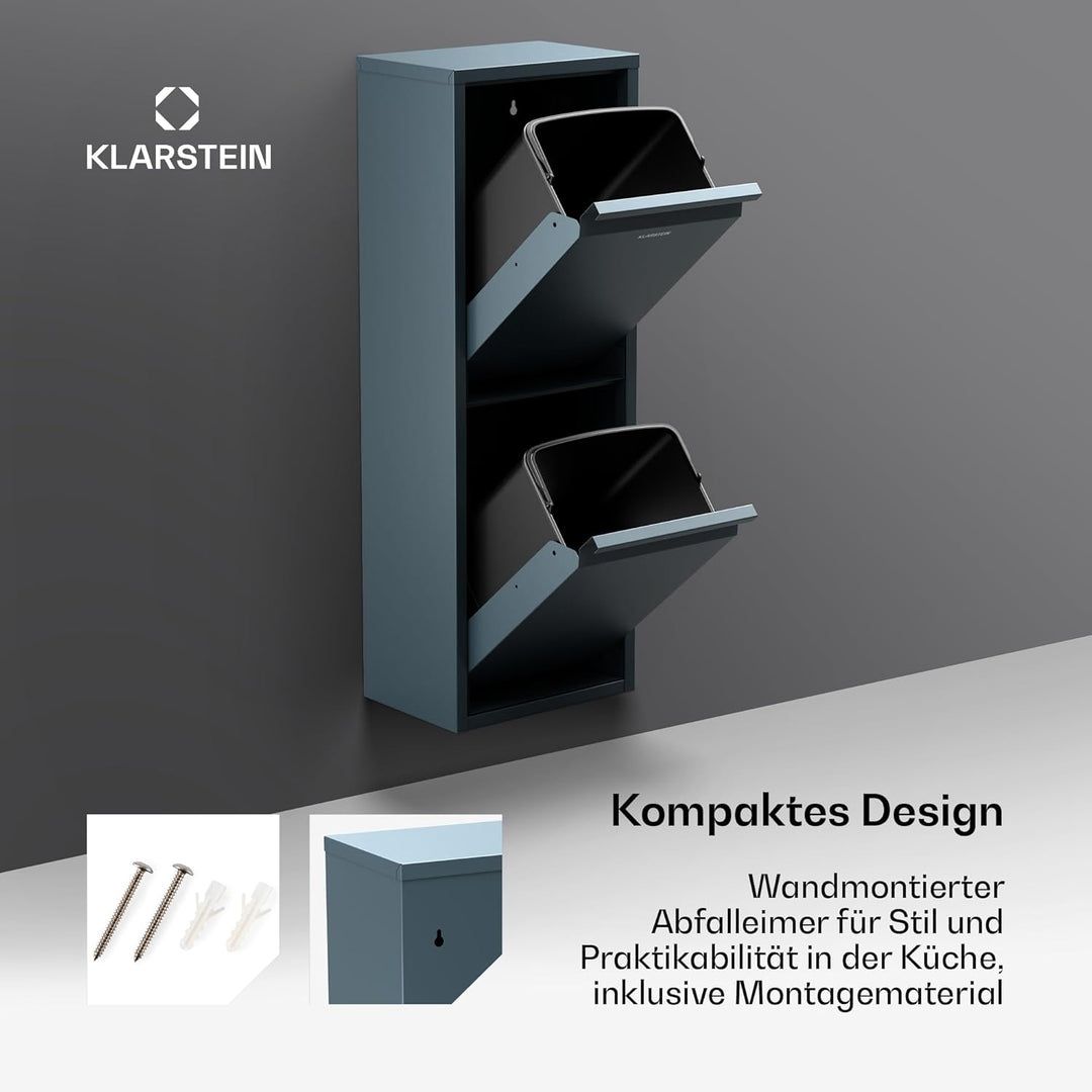 Klarstein Mülleimer 2 Fächer - 36 L Trennsystem, Edelstahl, Wandmontage, Geruchsverschluss, Kompakt