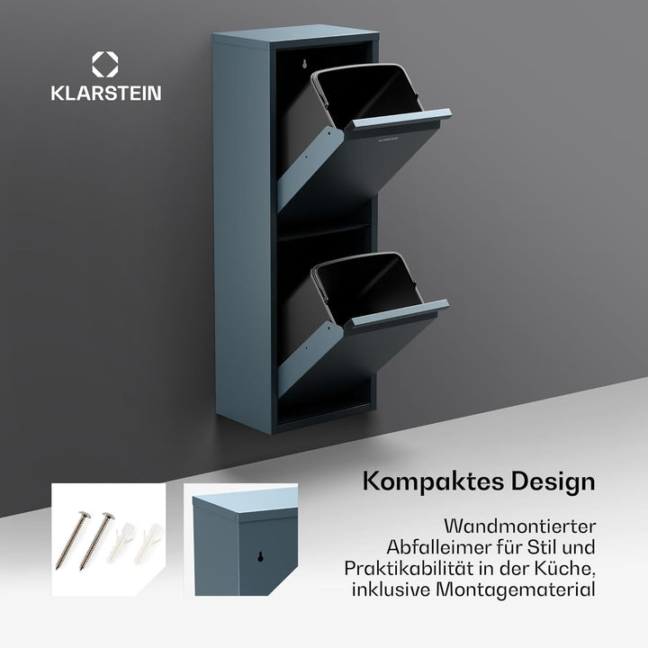 Klarstein Mülleimer 2 Fächer - 36 L Trennsystem, Edelstahl, Wandmontage, Geruchsverschluss, Kompakt