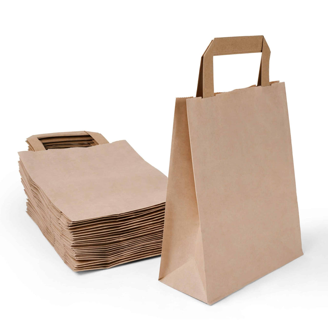 Inoverse 250 Stück Papiertragetaschen, Geschenktüten, 18+08x22 cm Papiertüten mit Henkel, Braun Kraf
