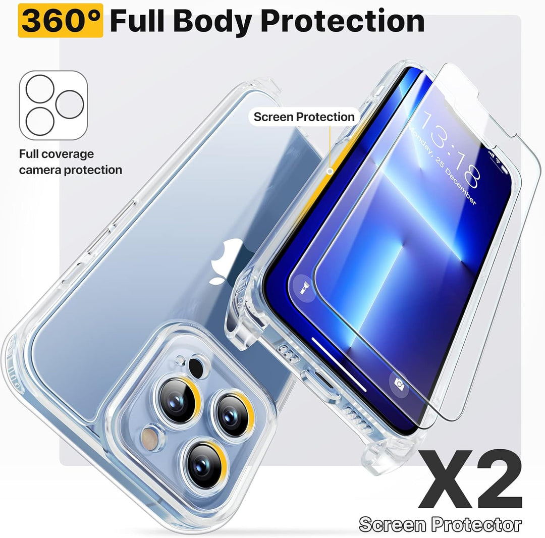 GOODVISH 3 in 1 Handykette für iPhone 13 Pro 6,1", mit 2 Stück Schutzfolie | 360°-Schutz | Kamerasch