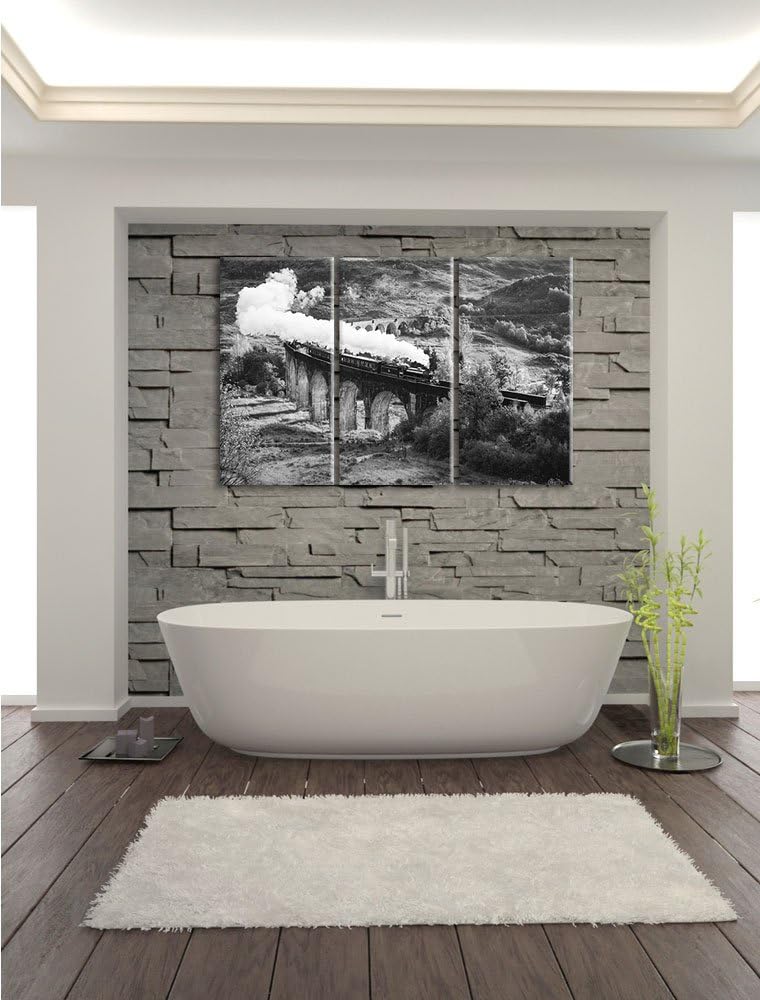 Pixxprint Dampflokomotive als Leinwandbild/Grösse: 3 Teilig (120x80 cm) cm/Wandbild/Kunstdruck/ferti