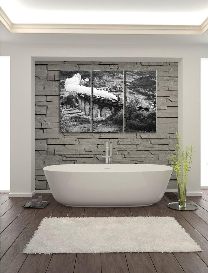 Pixxprint Dampflokomotive als Leinwandbild/Grösse: 3 Teilig (120x80 cm) cm/Wandbild/Kunstdruck/ferti