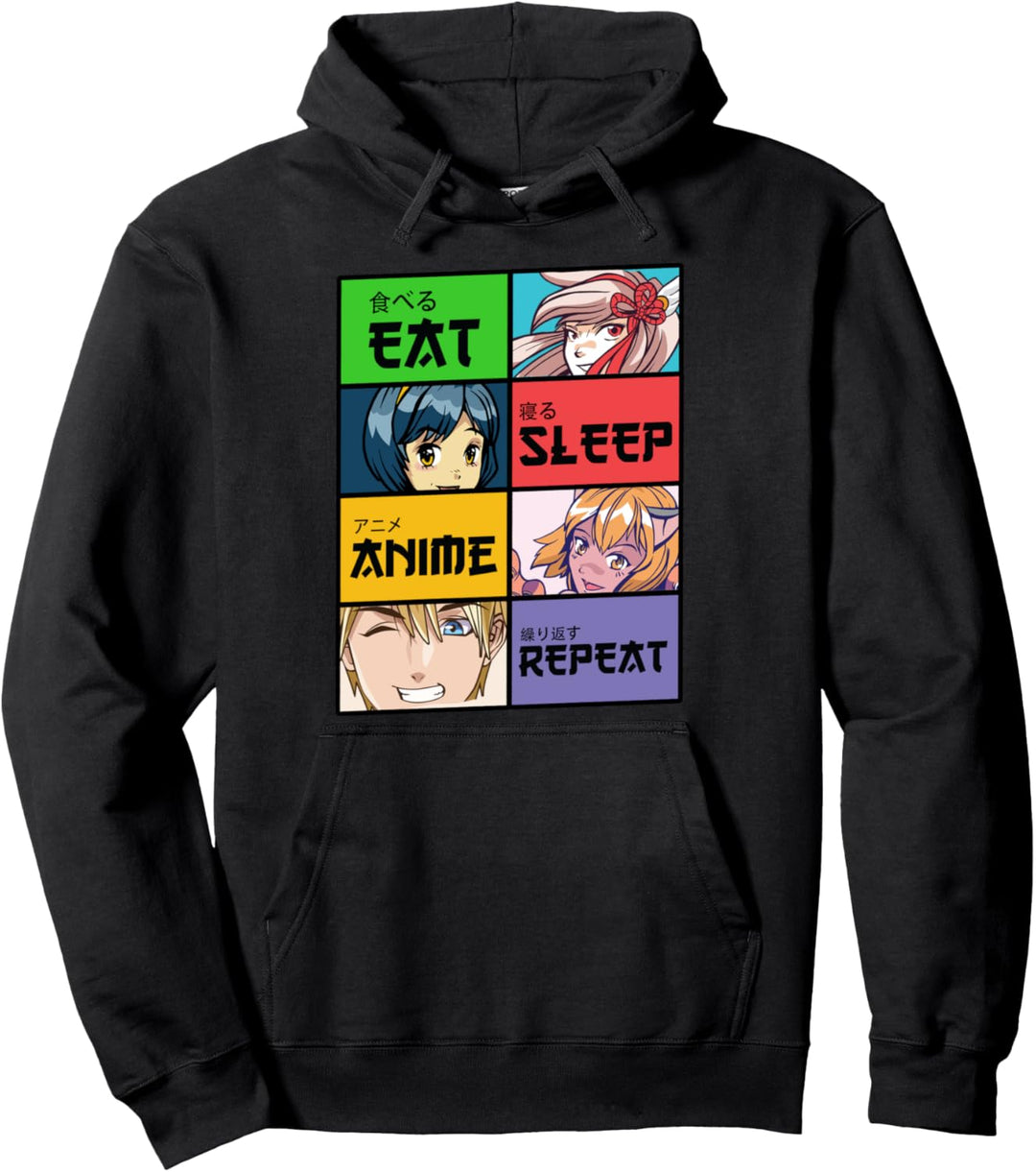 Japanisches Manga Kawaii Eat Sleep Anime Repeat Anime Pullover Hoodie