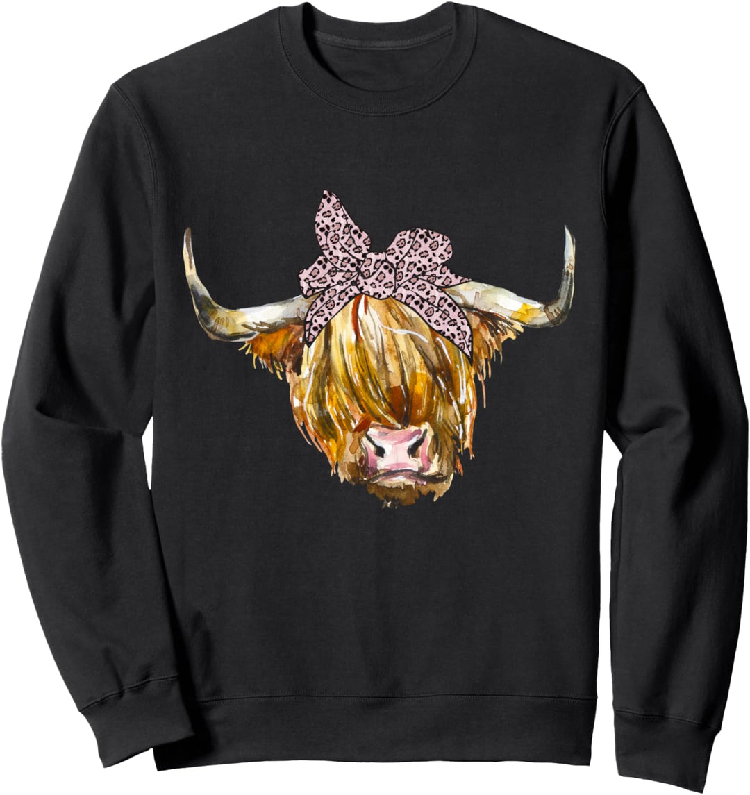 Highland Kuh mit Leopard Haarband Hippie Landwirtin Geschenk Sweatshirt