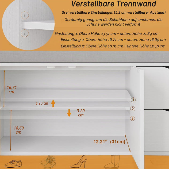 LVB Sitzbank mit Stauraum, Schuhbank mit Sitzfläche, Gepolstert, Multifunktionale schuhregal mit Sch