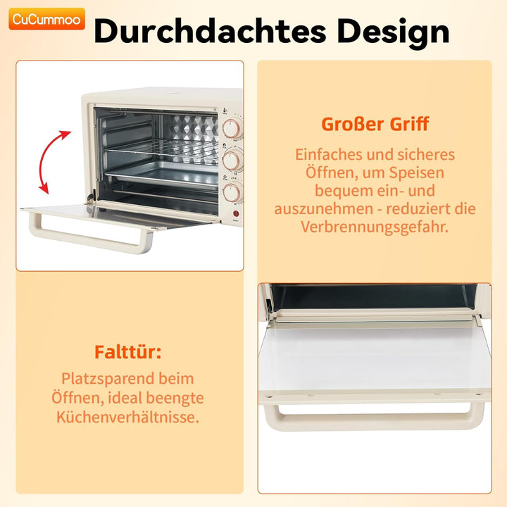 22 L Minibackofen, Klein mini Backofen mit Grillpfanne & Grillrost, 1000 W, 60Mins Timer, Pizza-Ofen