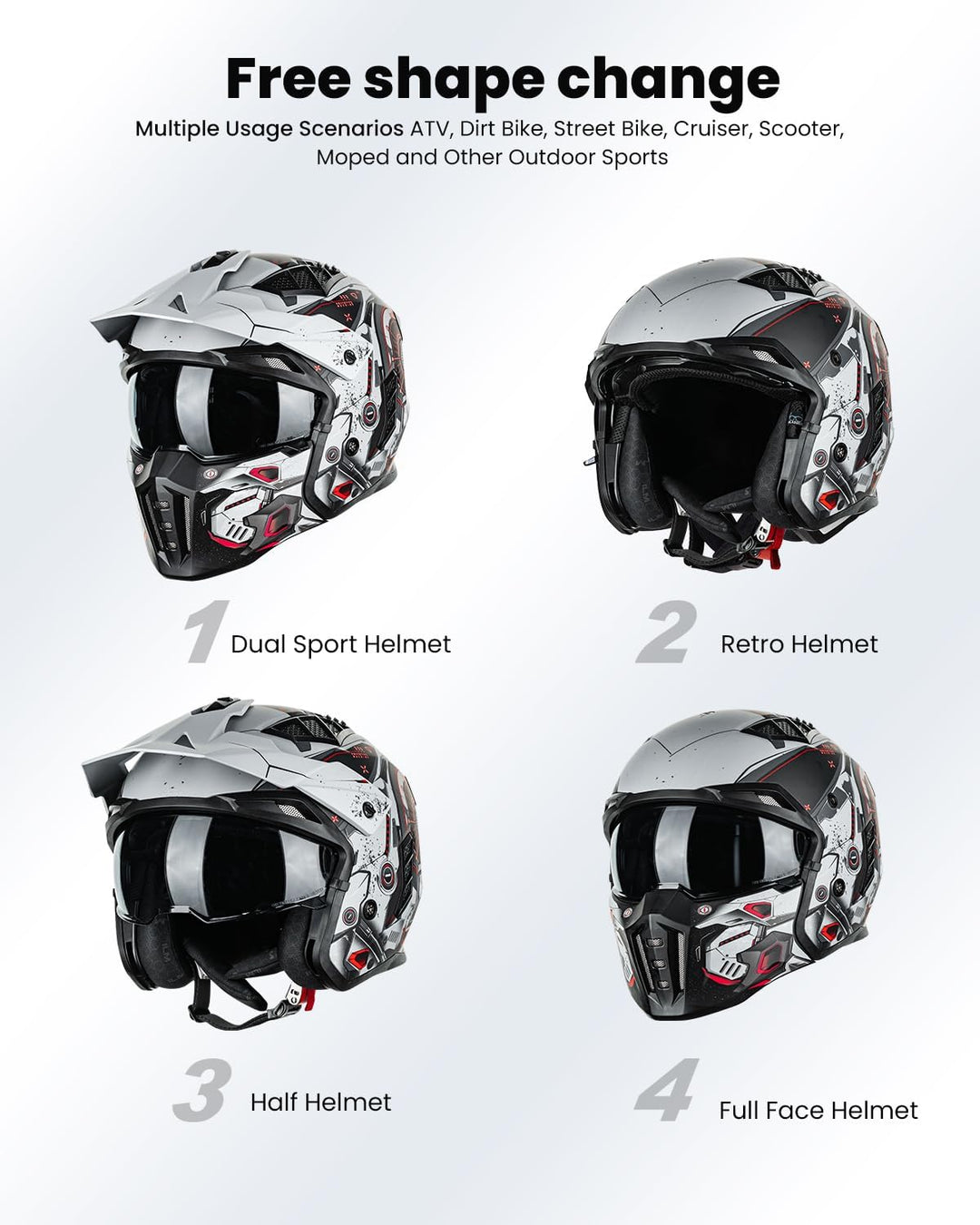 ILM Helm Motorrad Motocross Herren Damen Vintage Retro mit Visier ECE Model Z302,SciFiRot,S S SciFiR