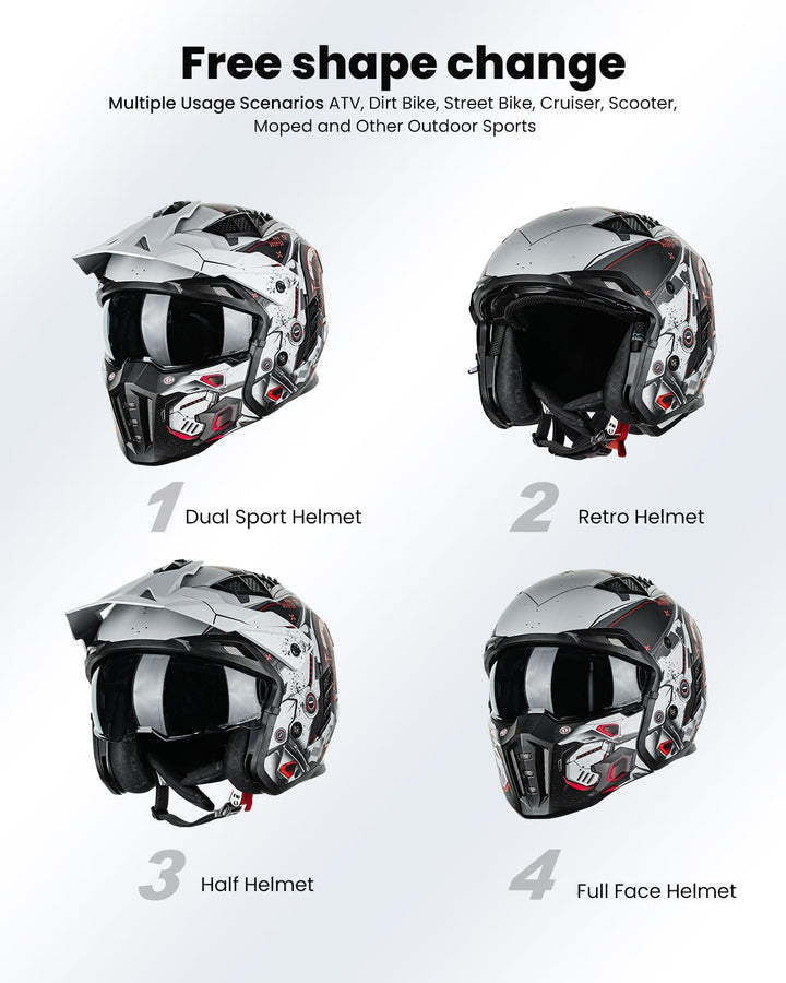 ILM Helm Motorrad Motocross Herren Damen Vintage Retro mit Visier ECE Model Z302,SciFiRot,S S SciFiR