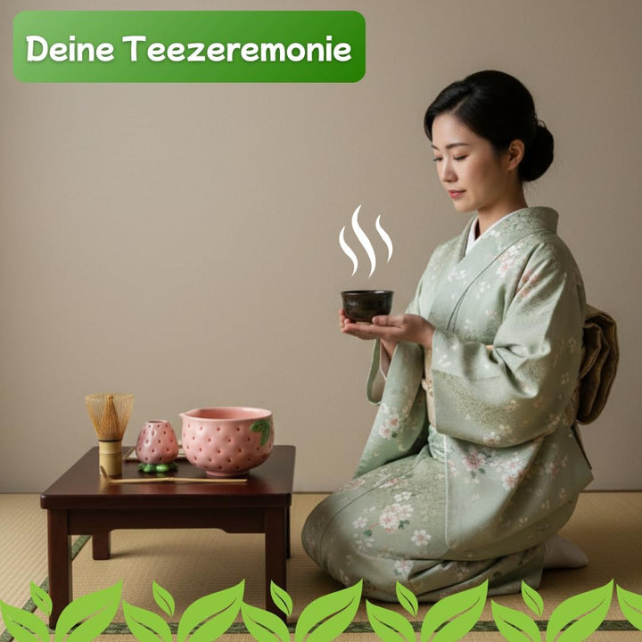 Generisch Matcha Set Erdbeer - Komplettes Set 4-teilig mit Matcha Besen, Matcha Schale - schlichtes