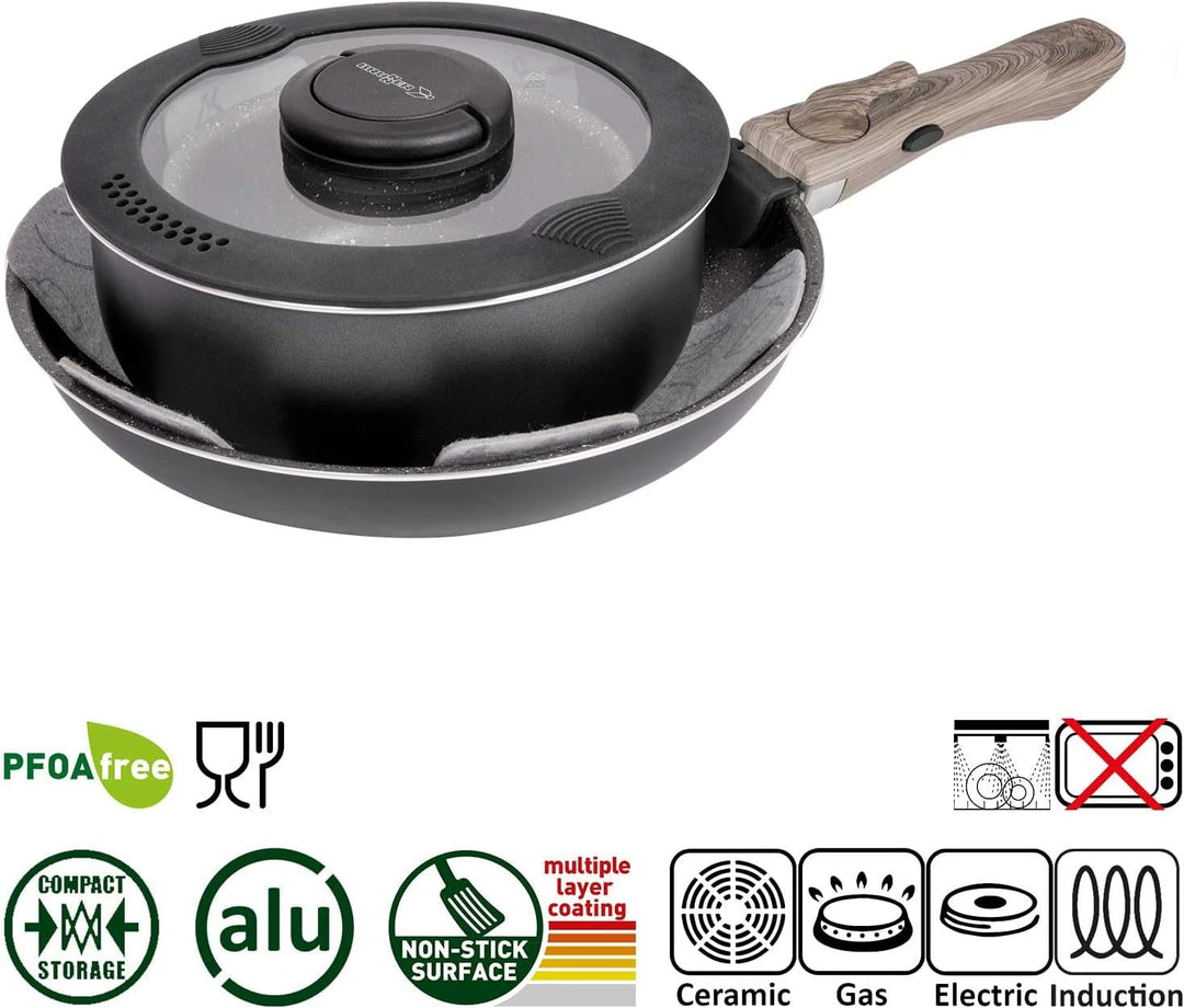 BRUNNER Camping Kochgeschirr-Set Alu (Töpfe und Pfannen) - ø 20, 22, 24, 26-cm Pirate Vakublock - 4