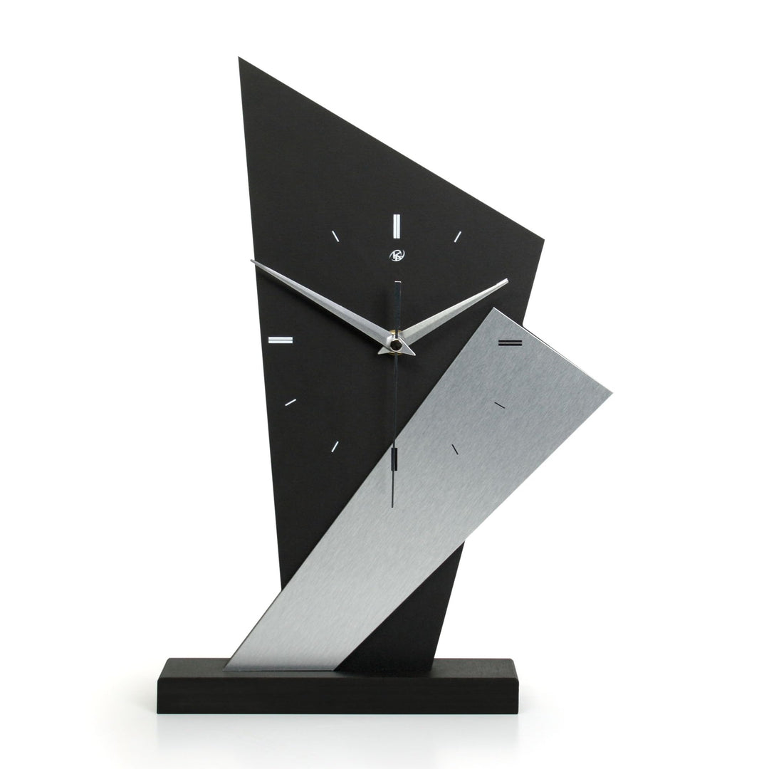 Kreative Feder Designer-Standuhr „Square“ aus Holz – Schwarze Tischuhr in modernem Metallic-Look ohn