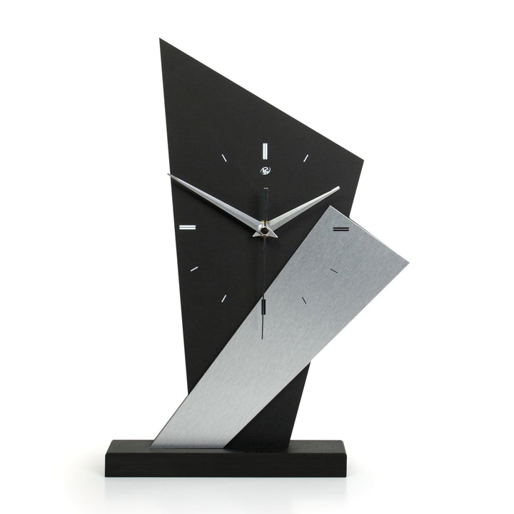 Kreative Feder Designer-Standuhr „Square“ aus Holz – Schwarze Tischuhr in modernem Metallic-Look ohn