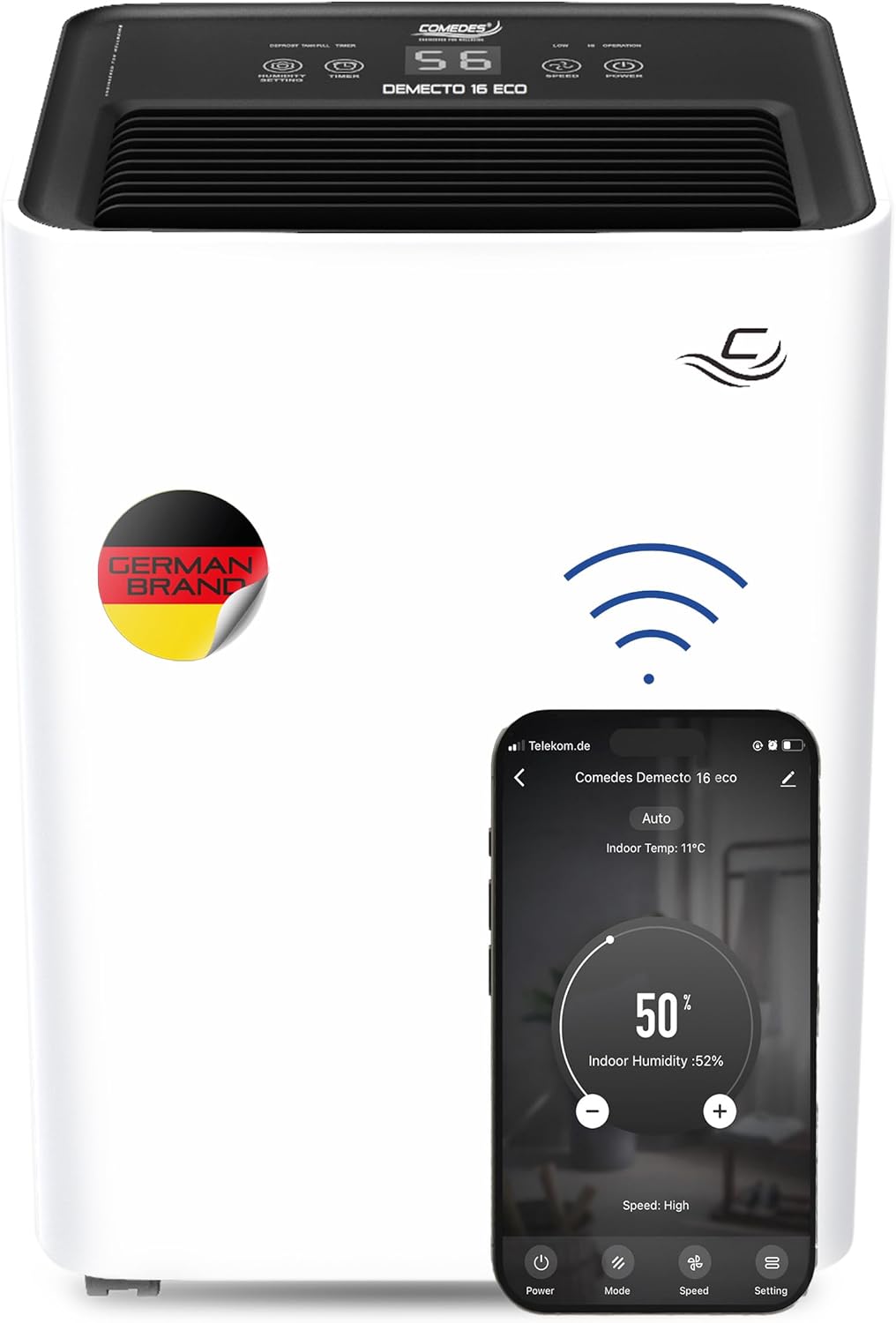 Comedes Demecto 16 eco WiFi - Leistungsstarker Luftentfeuchter (max. 16 Liter / 24h) Geeignet für Rä