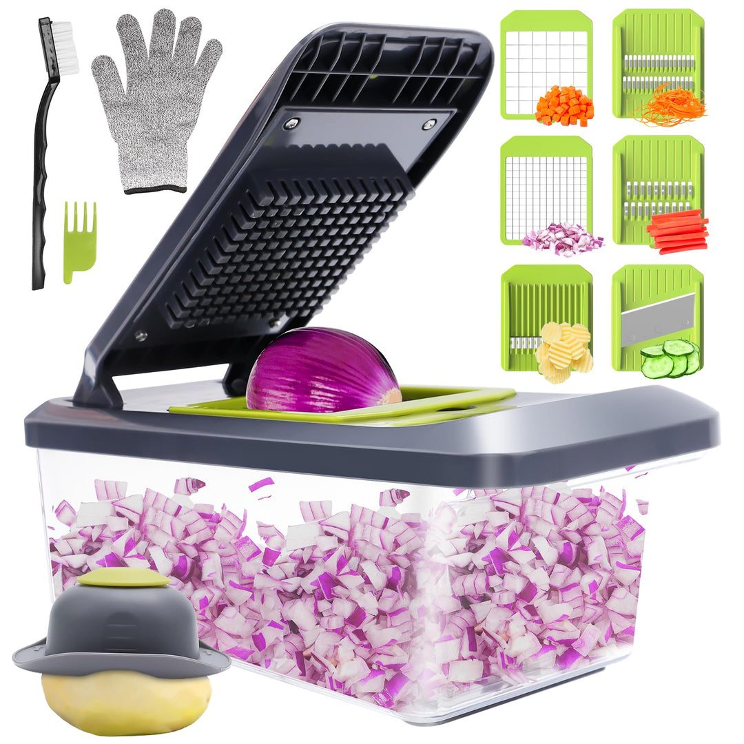 Gemüseschneider Manuell Mandoline Gemüsehobel mit 6 Klingen & 3.3L Container - Professioneller Gemüs