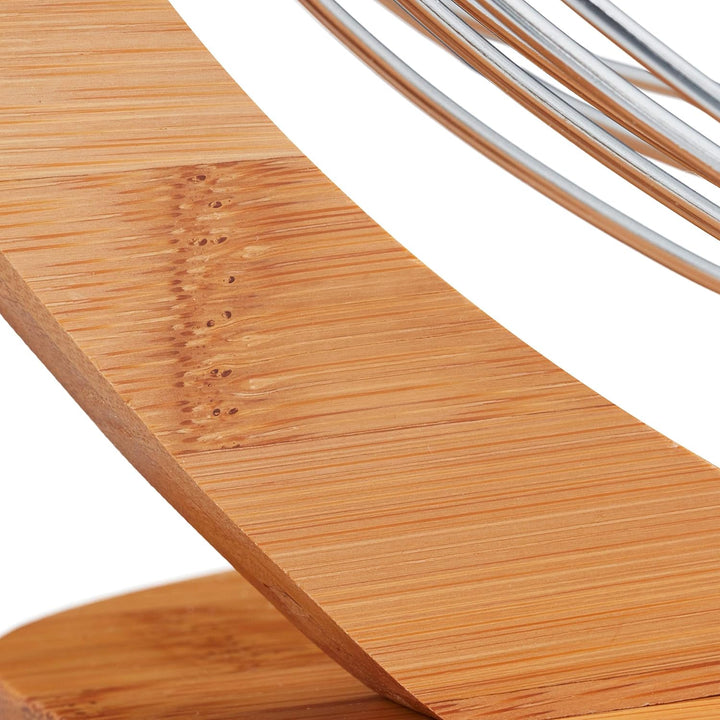 Relaxdays Obsthängematte, Bambus und Edelstahl, Gitter Design, Deko Obstschale, HxBxT: 18, 5 x 38 x