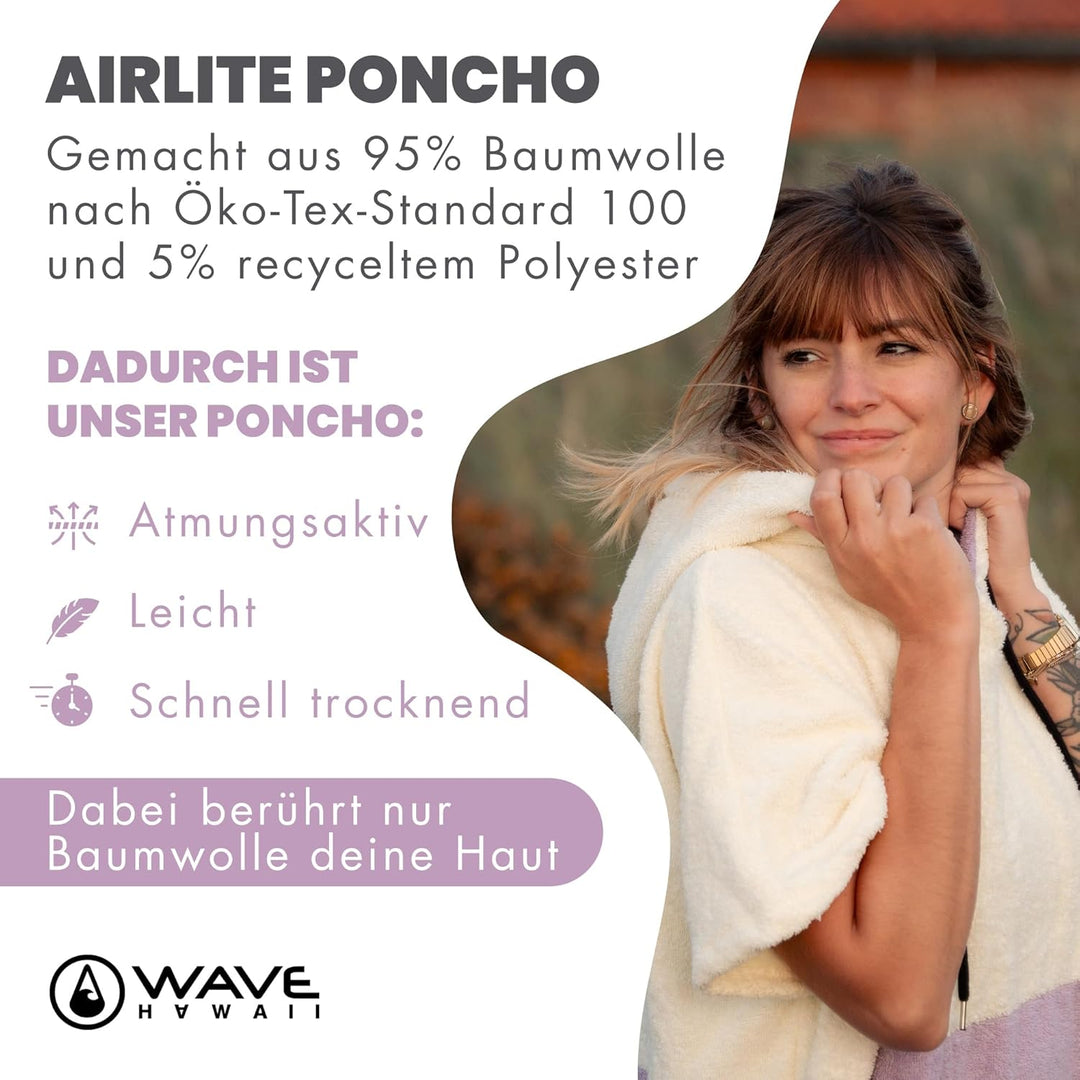 WAVE HAWAII Poncho Peniche Surfponcho 95% Baumwolle Badeponcho für Körpergrössen von 145-175 cm Umkl