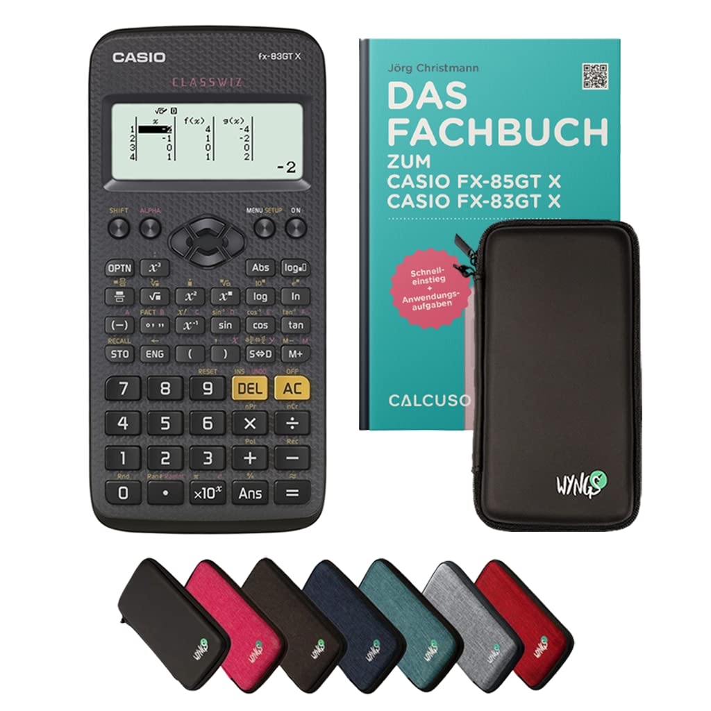 CALCUSO Standardpaket: Casio FX-83GT X technisch-wissenschaftlicher Taschenrechner + WYNGS Schutztas