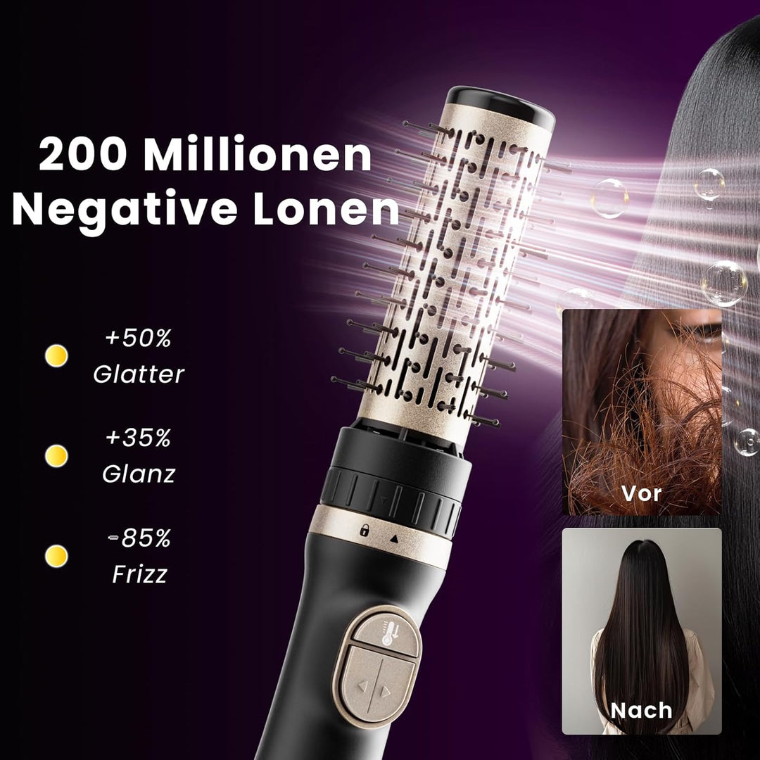 Rotierende Warmluftbürste, 3-in-1 Rundbürstenföhn mit 3 Köpfen zum Trocknen Styling Voluminierend Cu