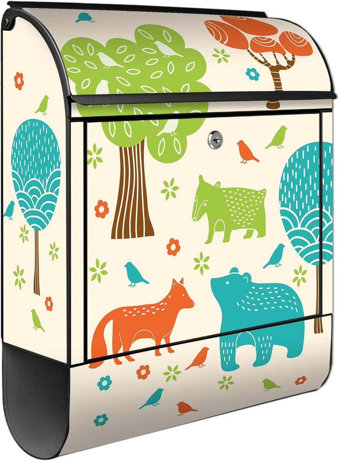 banjado Design Briefkasten 38,5x46,5x13cm & 2 Schlüssel - Briefkasten Stahl Schwarz mit Zeitungsfach