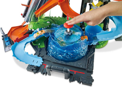 Hot Wheels FTB67 - City Ultimative Autowaschanlage mit Krokodil, Car Wash Waschstation Spielset mit