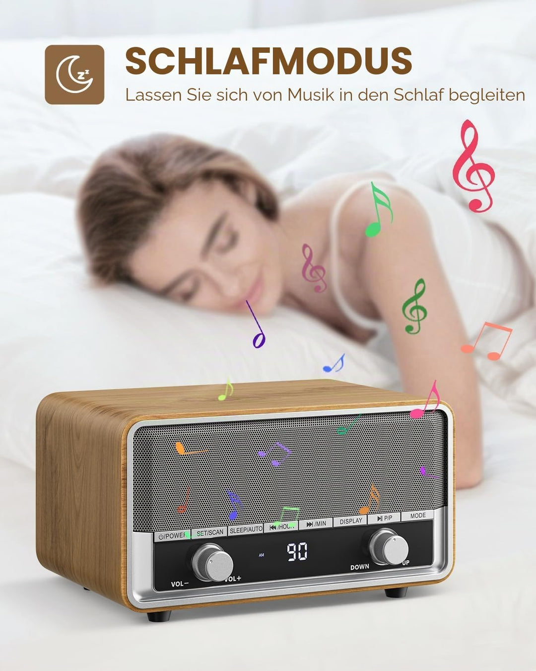 Retro-AM-FM-Radio zum Einstecken an die Wand, digitales Uhr-Radio für Schlafzimmer, mit LCD-Display,