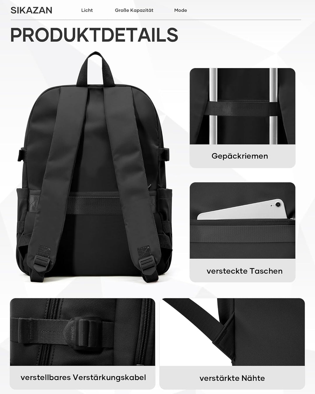 Schulrucksack Teenager Mädchen Jungen Gross Schulrucksack Damen Schwarz Rucksack Uni Herren Schultas