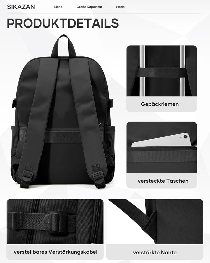 Schulrucksack Teenager Mädchen Jungen Gross Schulrucksack Damen Schwarz Rucksack Uni Herren Schultas