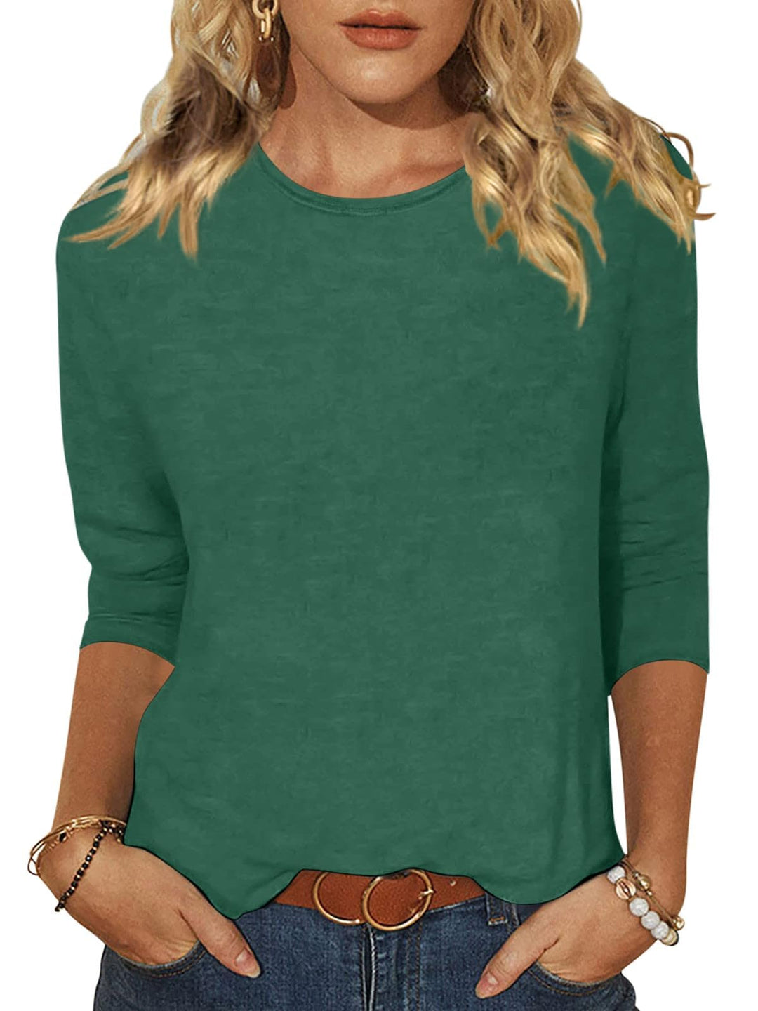 Minetom Damen 3/4 Arm Shirt Rundhals Pullover Sommer Tshirt Leichte Bluse Klassische Oberteil Basic