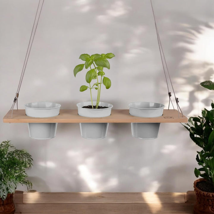 UNUS Kräuterbar Weiss Bambus 60 x 16 cm Kräuterregal zum Aufhängen mit Drahtseil, Kräuterhalter für