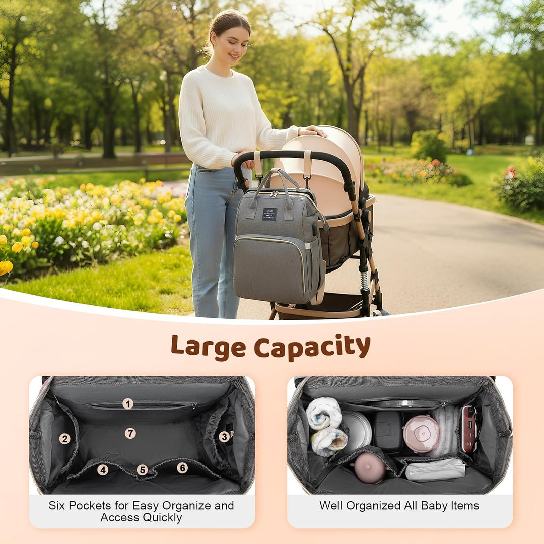Wickelrucksack für Babys, 35L grosse Kapazität, Mutterschaftstasche, Reisetasche mit tragbarem Babyb
