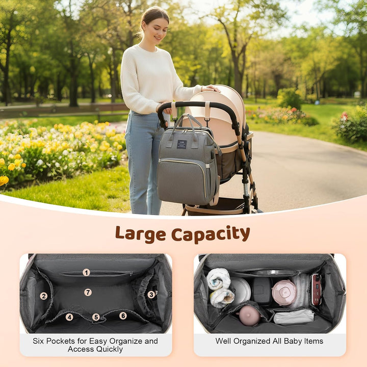 Wickelrucksack für Babys, 35L grosse Kapazität, Mutterschaftstasche, Reisetasche mit tragbarem Babyb