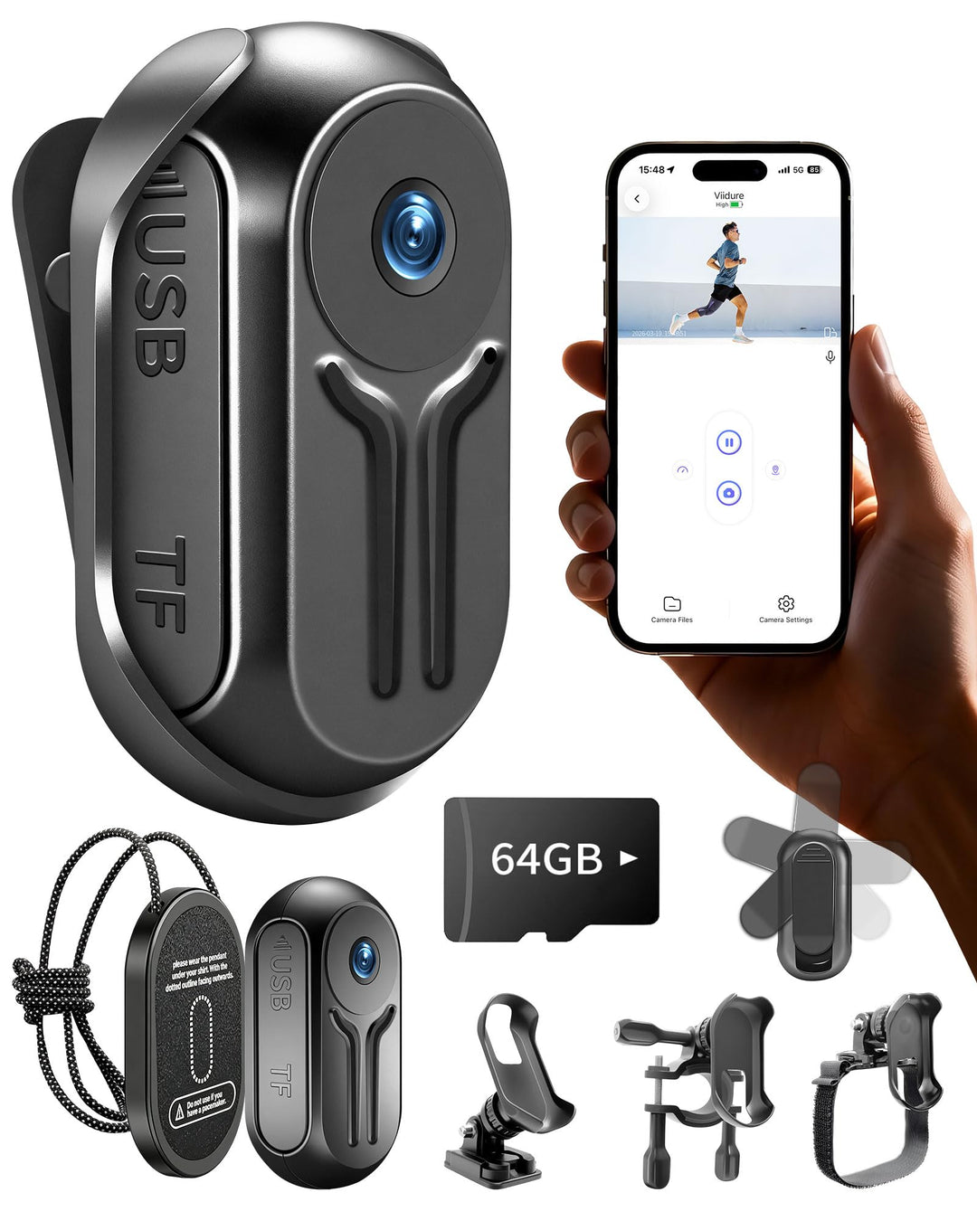 Action Cam 2K mit 64 GB Karte, Action Kamera mit WiFi, Mini Bodycam Körperkamera mit 120° Weitwinkel