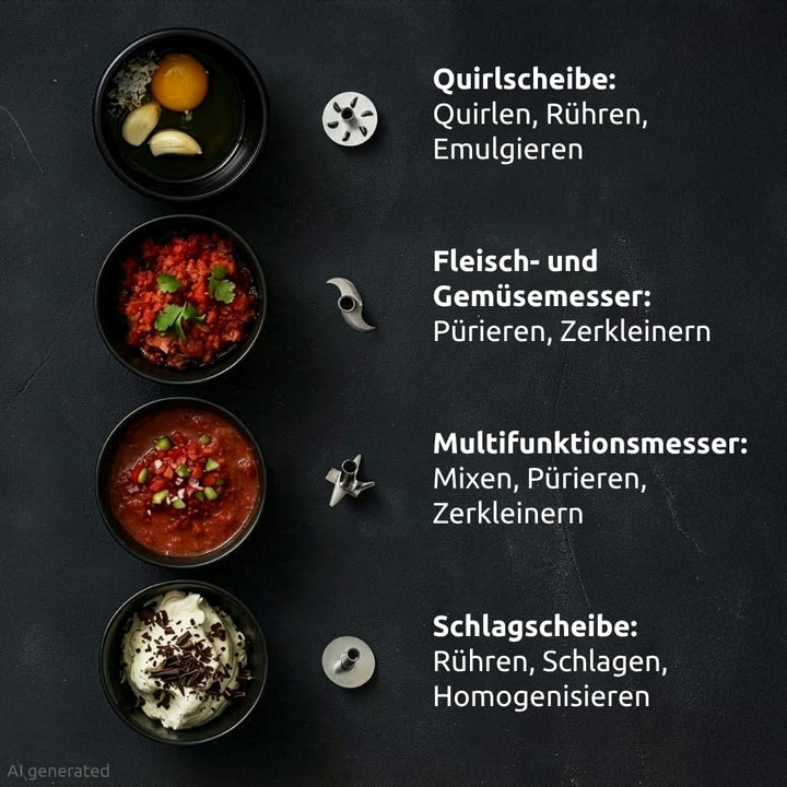 bamix Stabmixer Set M350 MAXX inkl. Multifunktions-, Fleisch-, Gemüsemesser, Quirl, Schlagscheibe au