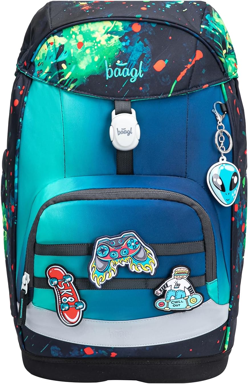 Baagl Schulranzen Jungen Set 5 Teilig (Airy Plus Schultasche für 1. Klasse, Mäppchen, Turnbeutel, Sc