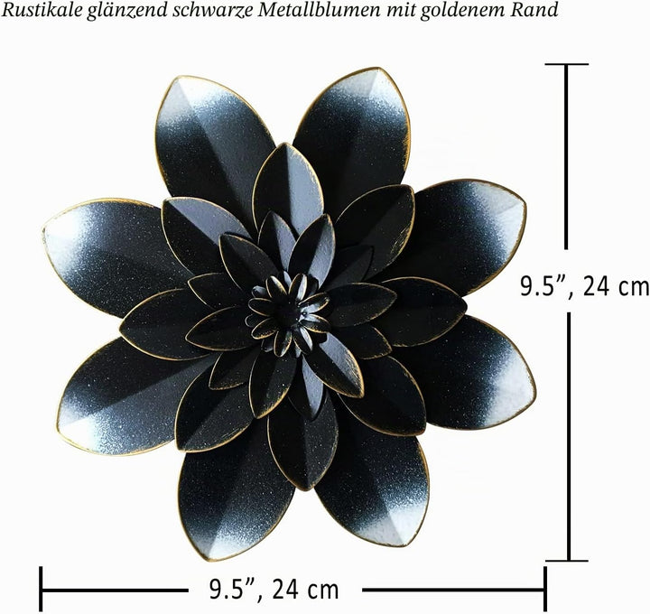 Picfarce Schwarze MetallBlumenWandkunstDekoration, 24,1 cm, rustikale, moderne Blumenskulptur, UsedL