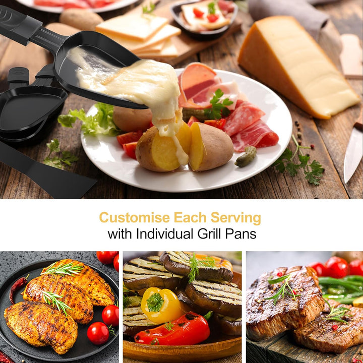 8er Set Raclette Pfännchen antihaftbeschichtet, Mini Grill Pfännchen Ersatz mit 8 Schaber und buntem