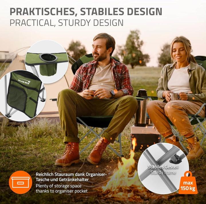 Hauki Campingmöbel Set 3tlg. Campingtisch faltbar Beige mit 2 Campingstühlen Khaki, Camping-Set für