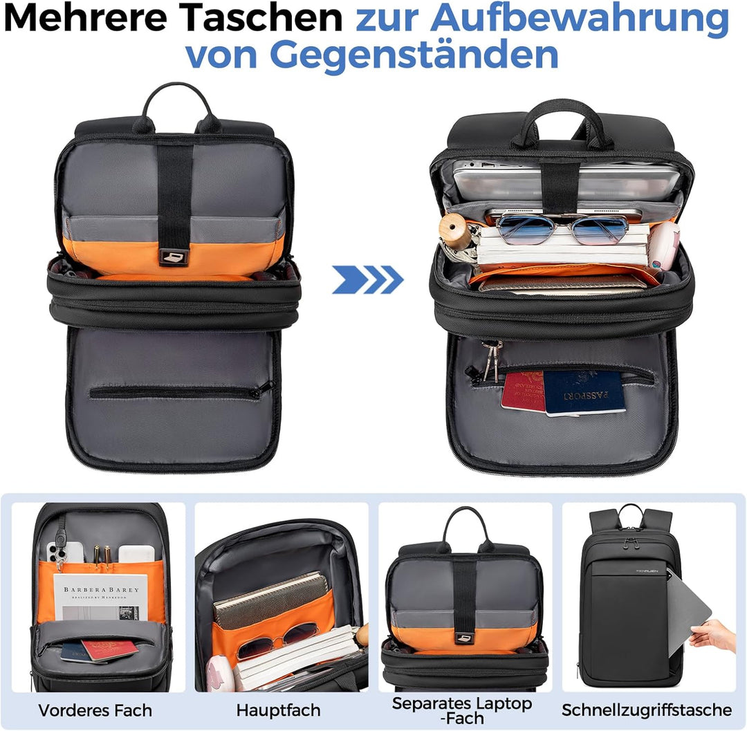 Laptop Business Rucksack Herre - Leichter 17,3 Zoll Slim Laptoprucksack mit USB - Ladeanschluss Wass