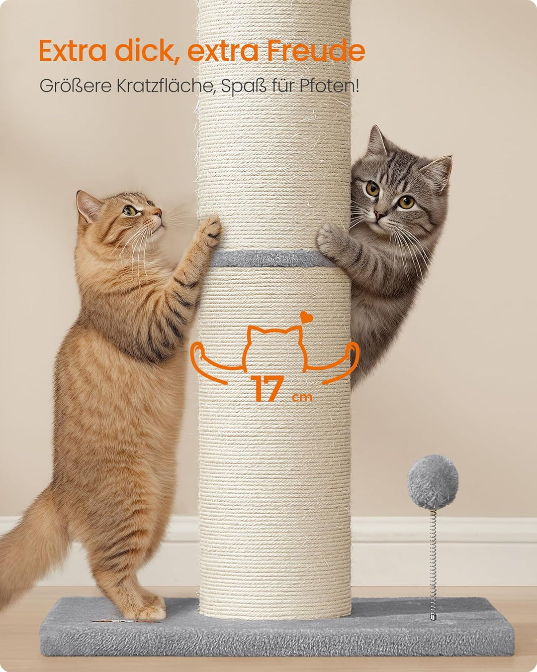 Feandrea Kratzbaum, 85 cm hoch, Kratzsäule XXL, 17 cm Dicker Stamm, Katzenbaum, Kratzstamm auch für