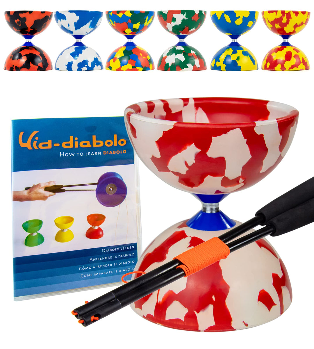 Juggle Dream Jester Diabolo Jonglierset – Fester Achse Profi-Diabolo mit Superglass-Handstäben, Onli