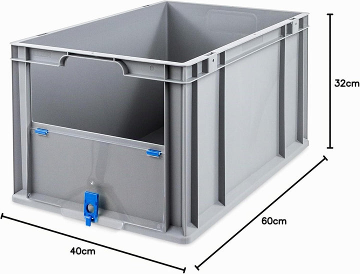 aidB Eurobox NextGen Insight Cover blau, 600x400x320 mm, Cover hoch, robuste Regalbox mit Entnahmeöf