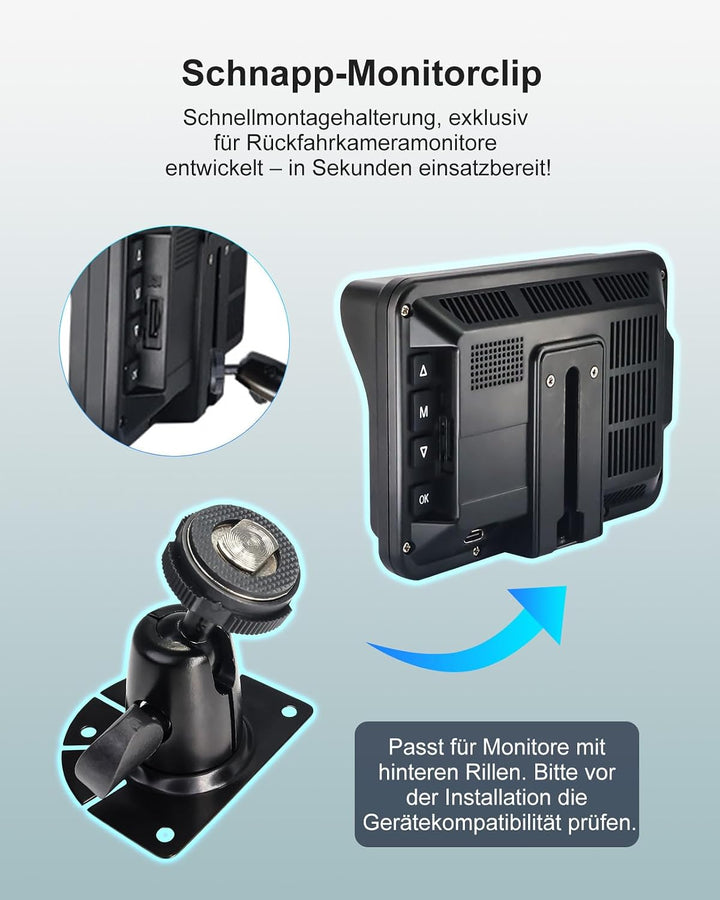 Fächerförmige Halterung für Rückfahrkamera-Monitor – Universelle, bohrfreie Halterung für Auto, LKW,
